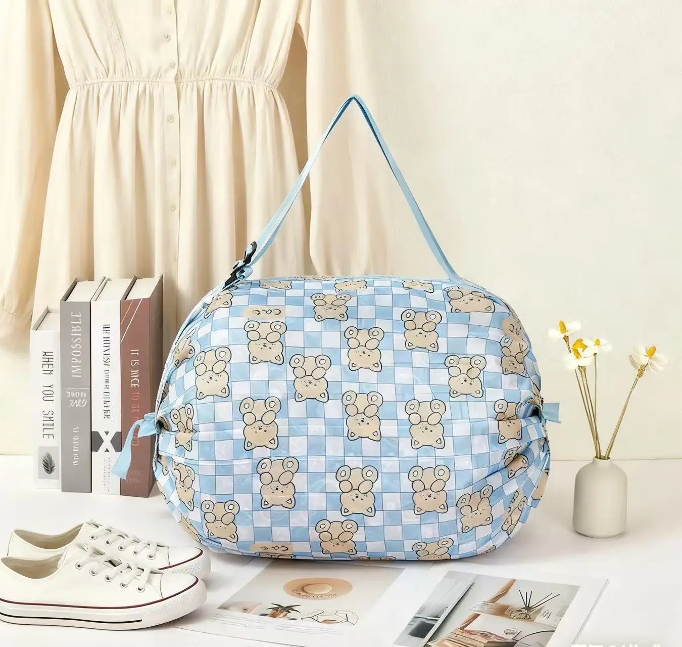 Green Foldable Tote Bag for Women, Large Capacity, Roll-Up Design — feature 31