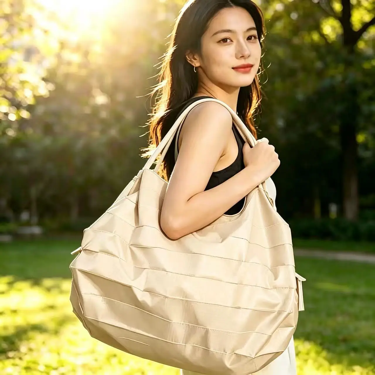 Green Foldable Tote Bag for Women, Large Capacity, Roll-Up Design — feature 47