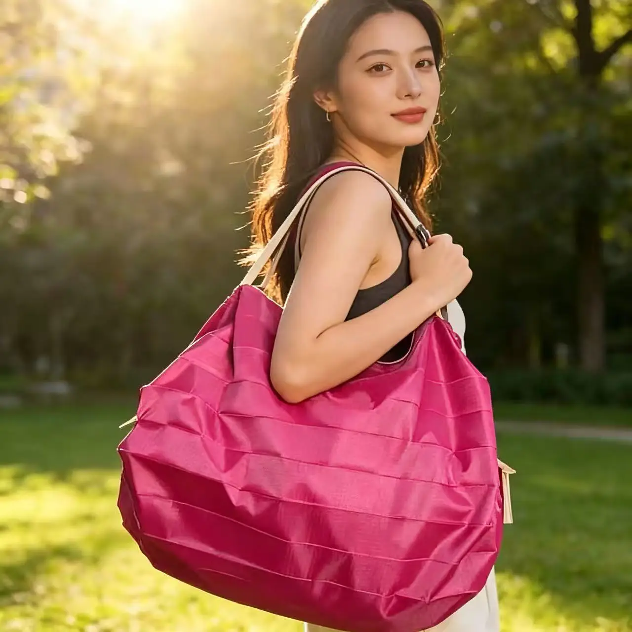 Green Foldable Tote Bag for Women, Large Capacity, Roll-Up Design - Image 26