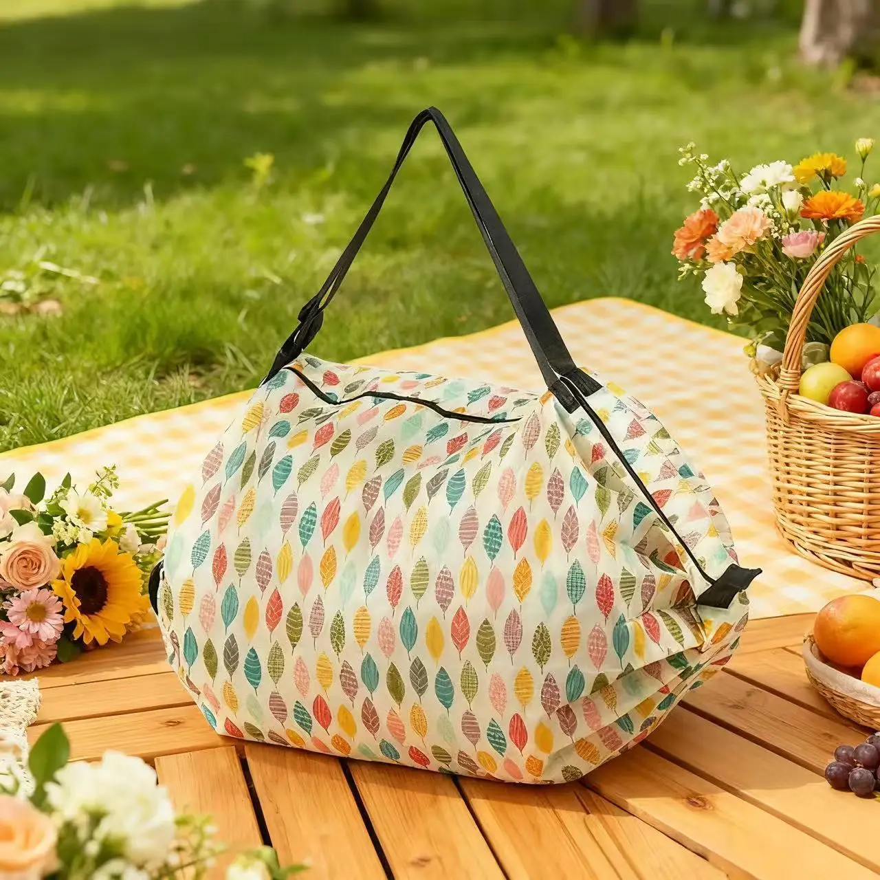 Green Foldable Tote Bag for Women, Large Capacity, Roll-Up Design - Image 36