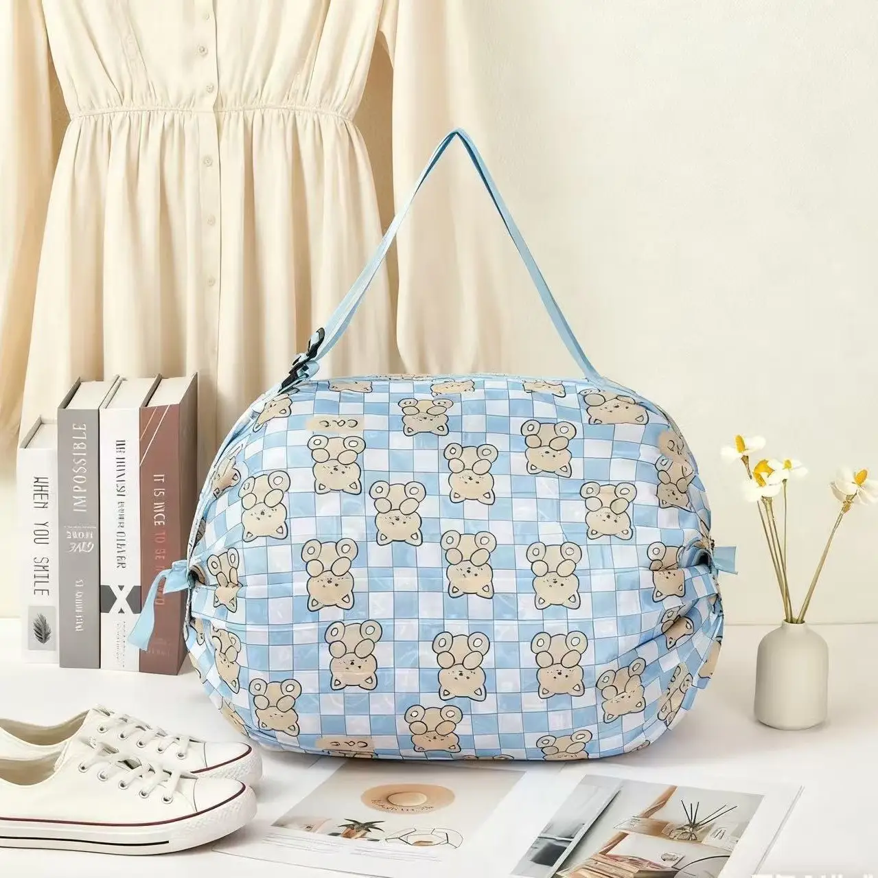 Green Foldable Tote Bag for Women, Large Capacity, Roll-Up Design - Image 51