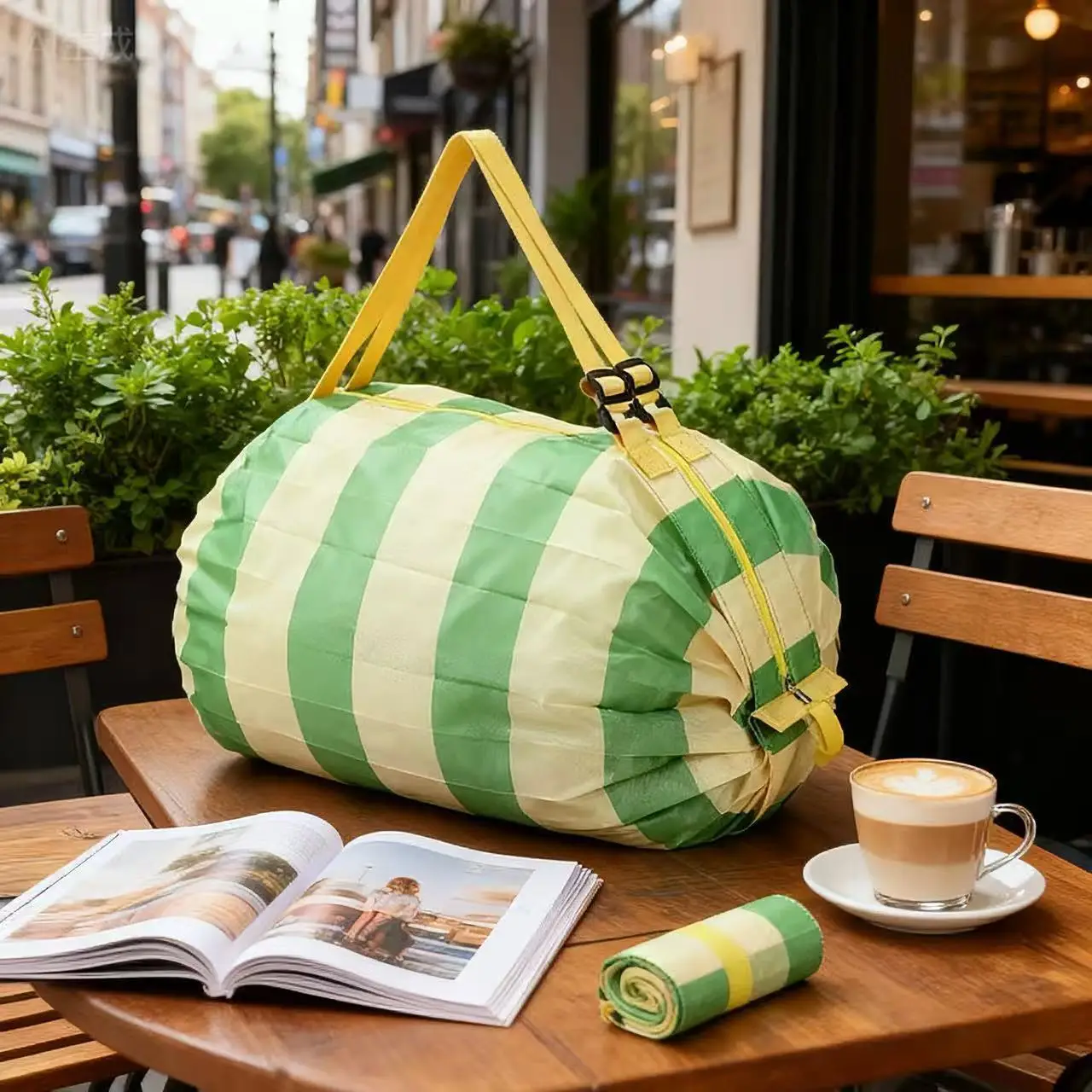 Green Foldable Tote Bag for Women, Large Capacity, Roll-Up Design - Image 72