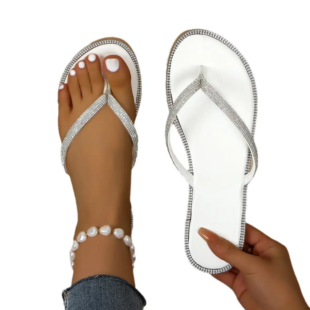 2024 Rhinestone Flat Sandals for Women European American Wholesale - Image 8