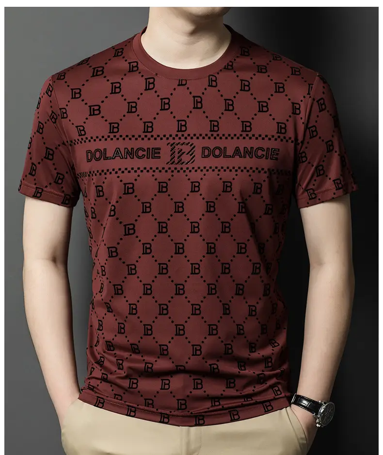 Men's Maroon Jacquard Rhinestone T-Shirt Medium — feature 23