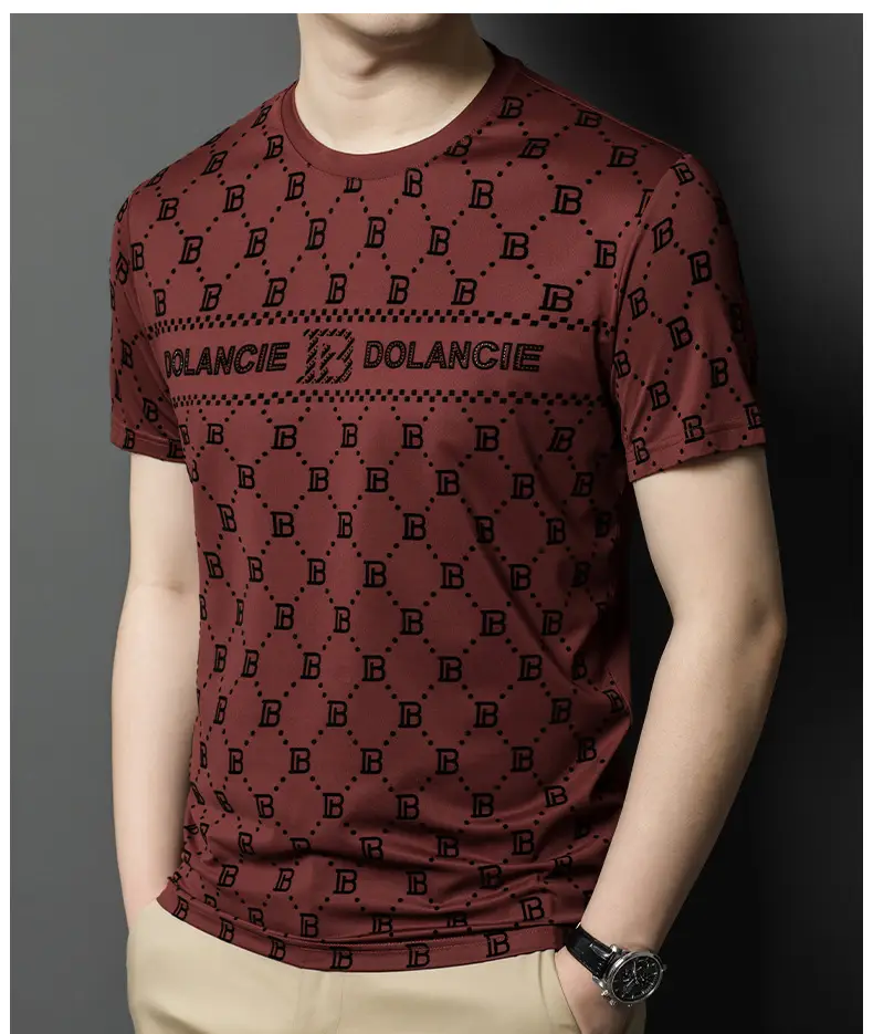 Men's Maroon Jacquard Rhinestone T-Shirt Medium — feature 24