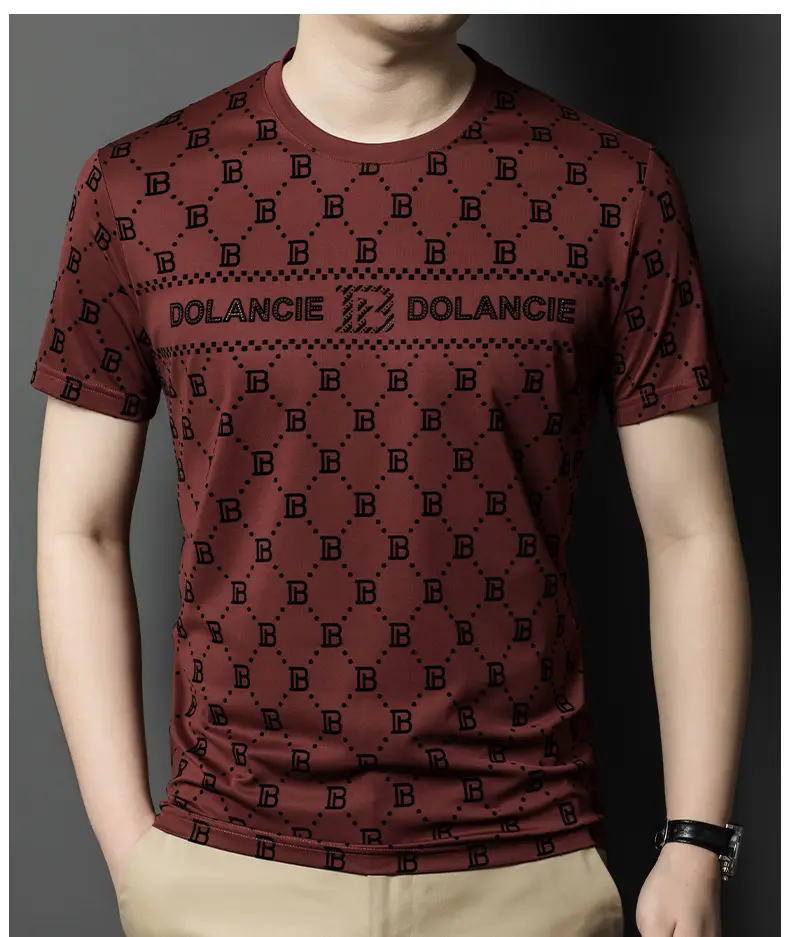 Men's Maroon Jacquard Rhinestone T-Shirt Medium — feature 25