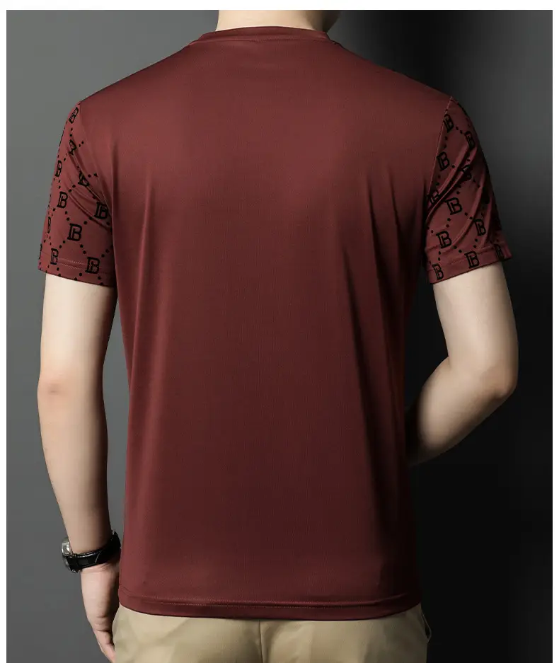 Men's Maroon Jacquard Rhinestone T-Shirt Medium — feature 26