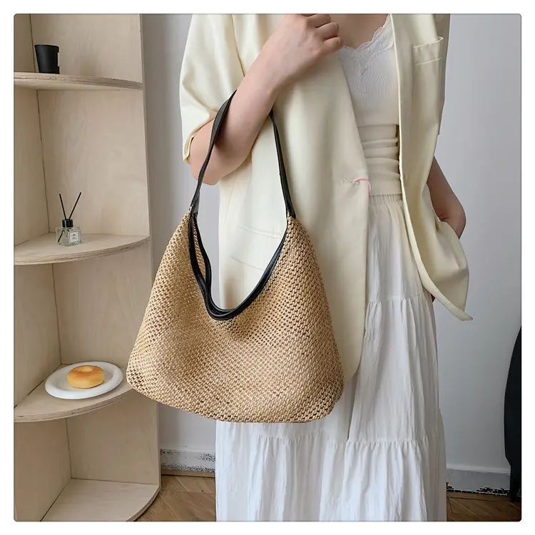 Women's Straw Shoulder Bag Mori Style Large 2024 - Image 7