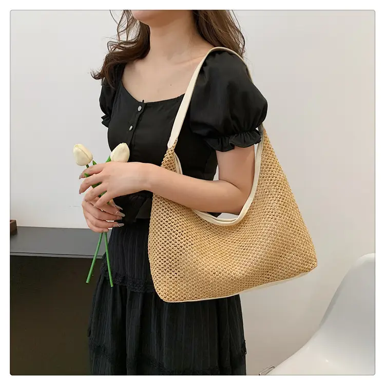 Women's Straw Shoulder Bag Mori Style Large 2024 - Image 8
