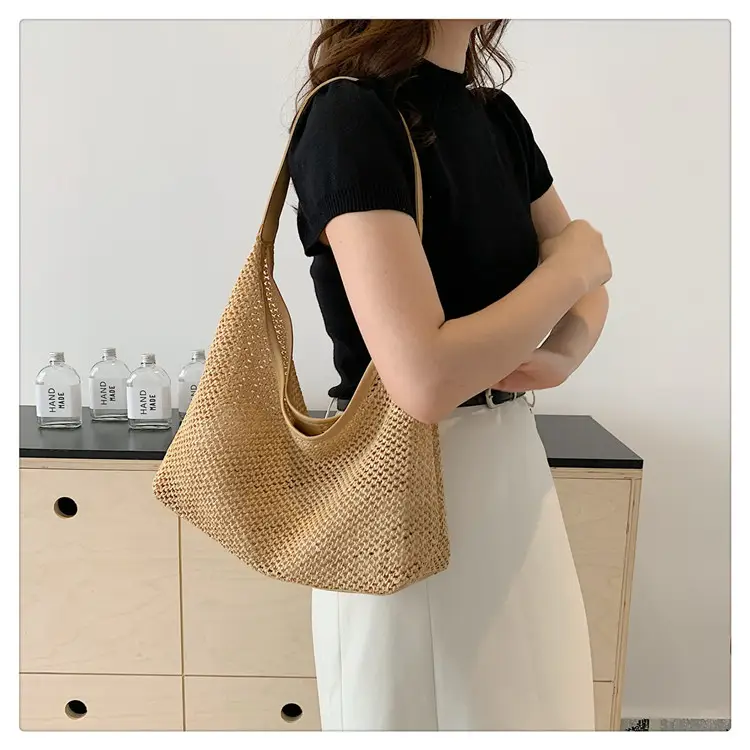 Women's Straw Shoulder Bag Mori Style Large 2024 — feature 21