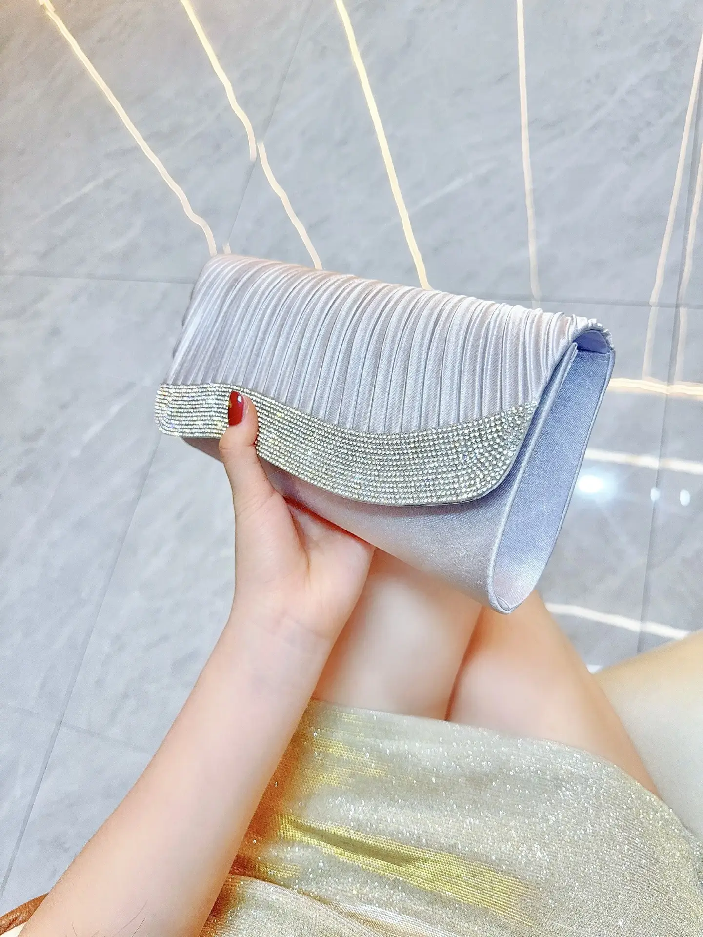 Diamond Clutch Bag for Women Light Blue Shoulder Crossbody — feature 5