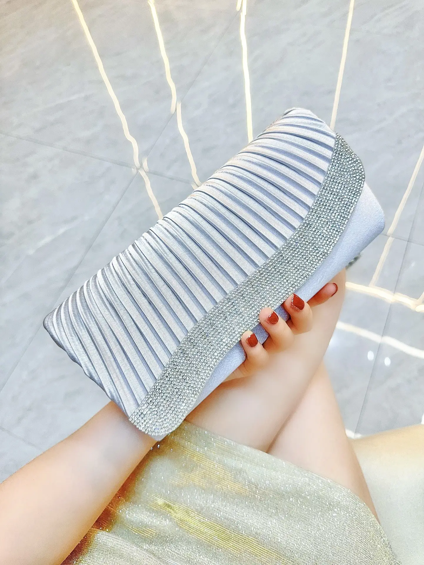 Diamond Clutch Bag for Women Light Blue Shoulder Crossbody — feature 7