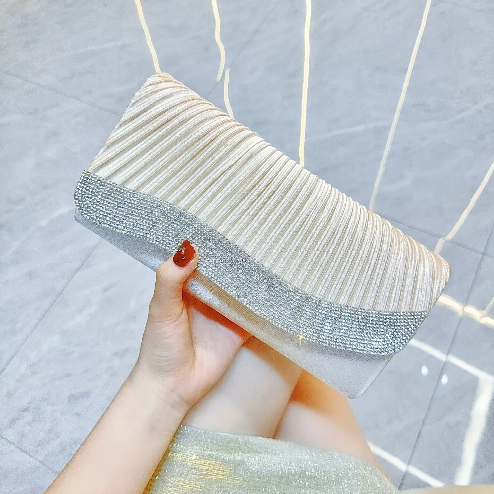 Diamond Clutch Bag for Women Light Blue Shoulder Crossbody - Image 2