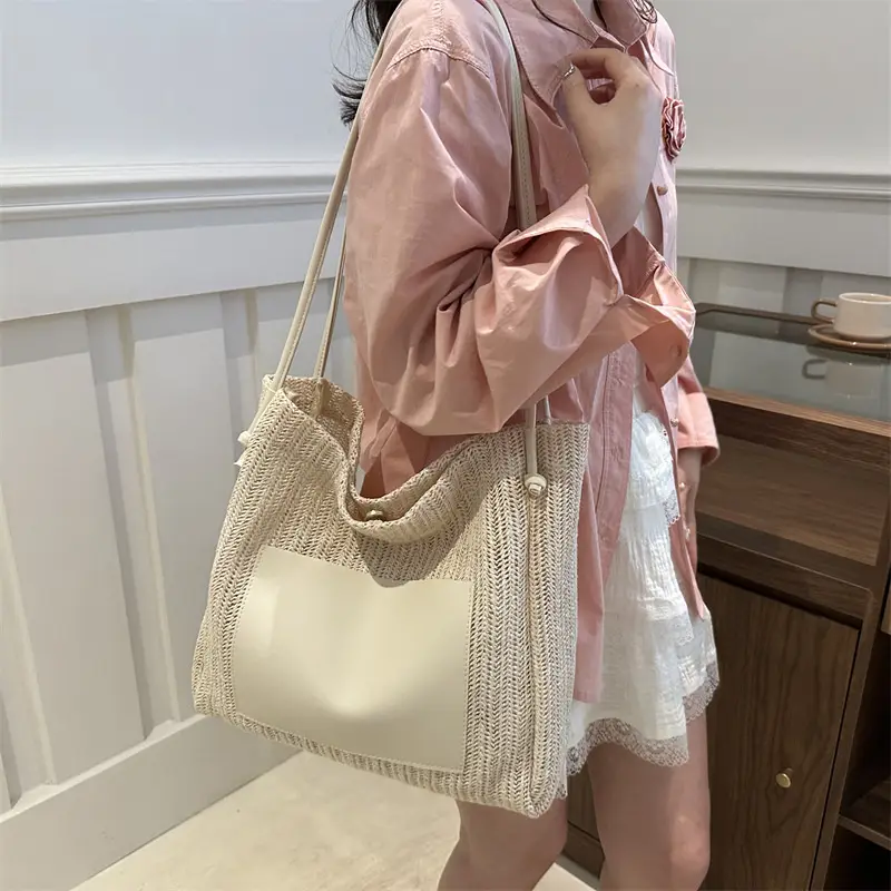Ins Vintage Woven Tote Bag Shoulder Bag Large Capacity - Image 6