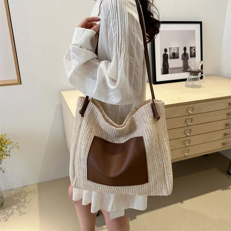 Ins Vintage Woven Tote Bag Shoulder Bag Large Capacity - Image 8
