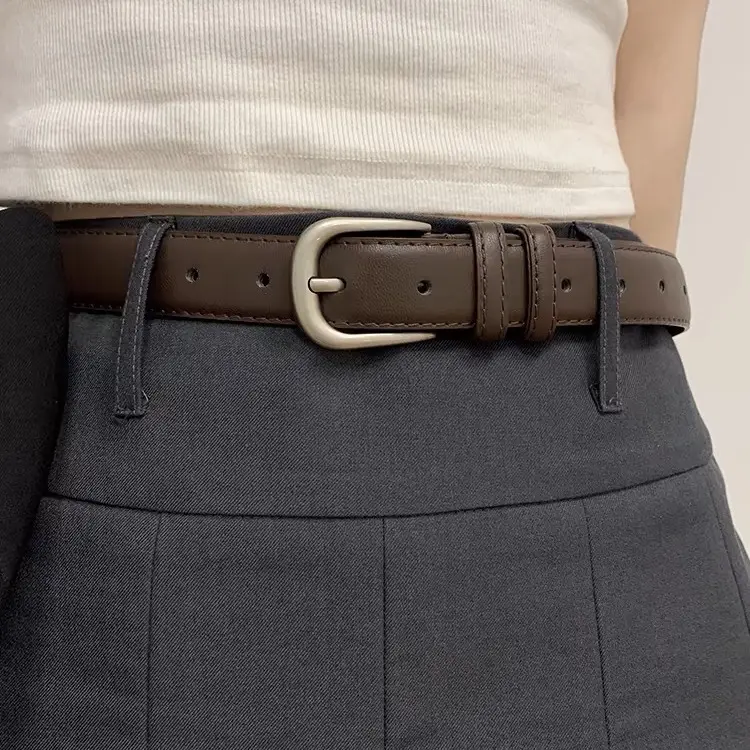 Black Leather Belt with Silver Buckle for Women - Image 5
