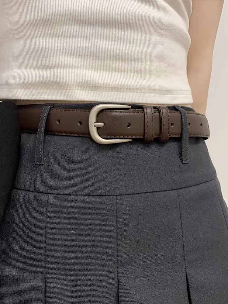 Black Leather Belt with Silver Buckle for Women — feature 2