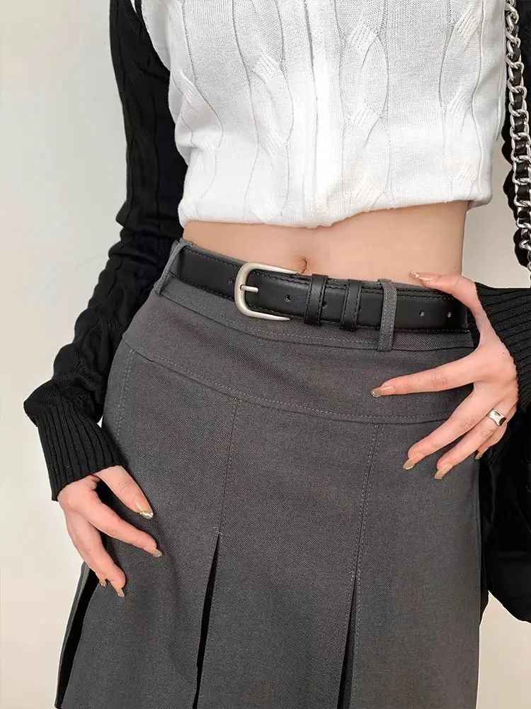 Black Leather Belt with Silver Buckle for Women — feature 4