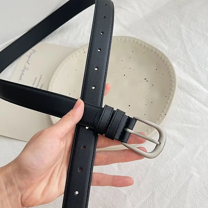 Black Leather Belt with Silver Buckle for Women — feature 7