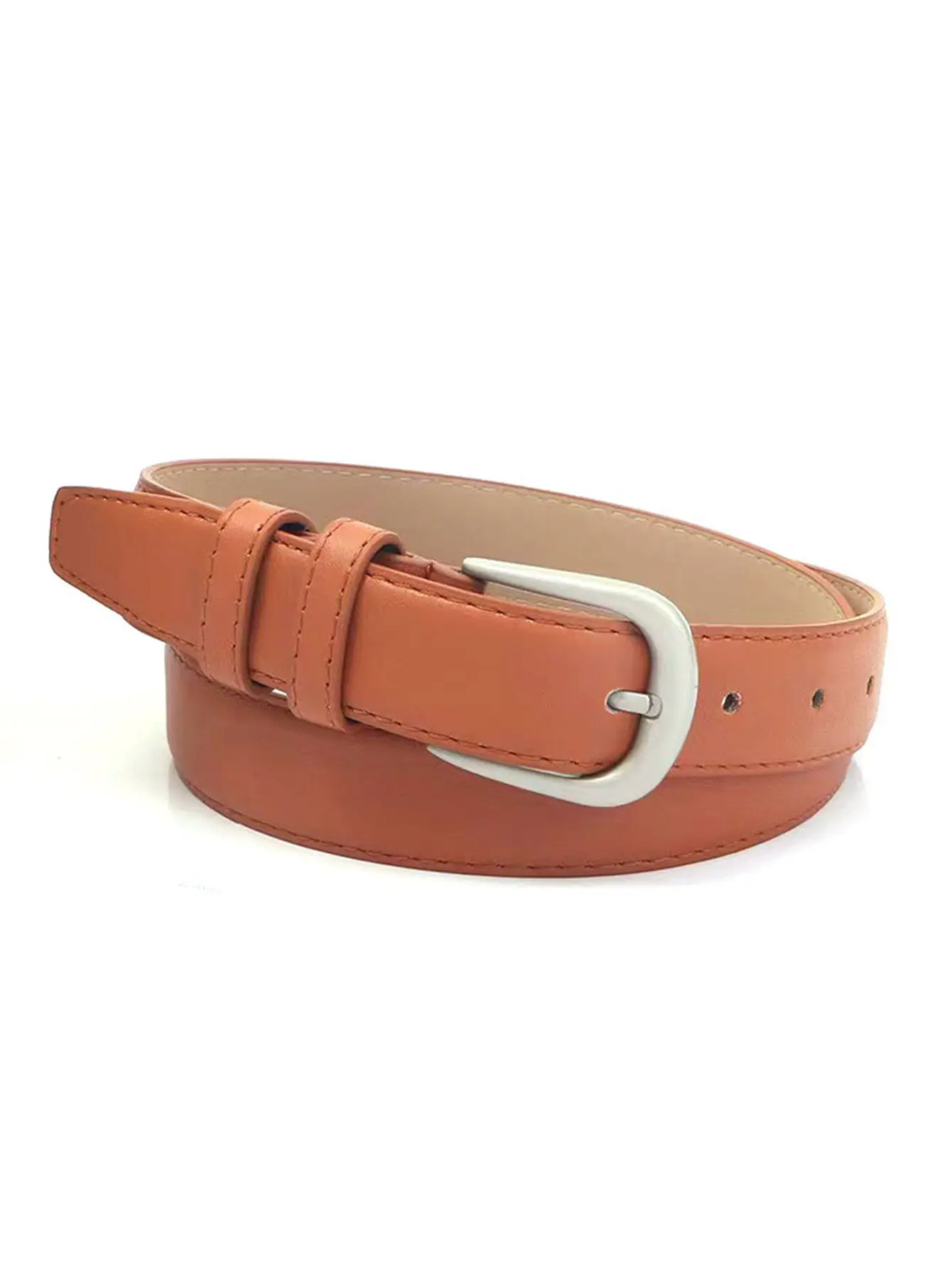 Black Leather Belt with Silver Buckle for Women - Image 2