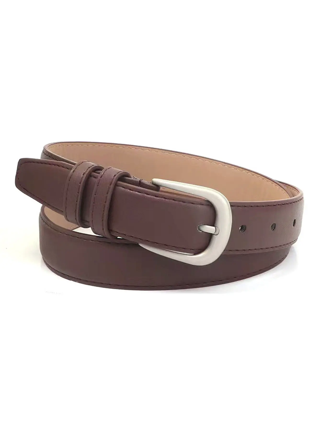 Black Leather Belt with Silver Buckle for Women - Image 3