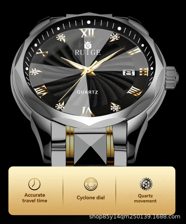 2024 New Ruige Watch Silver Gold Dial Quartz for Men — feature 2