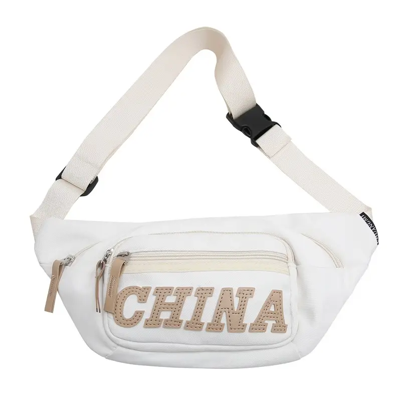 Red China Print Waist Bag for Men Zipper Closure