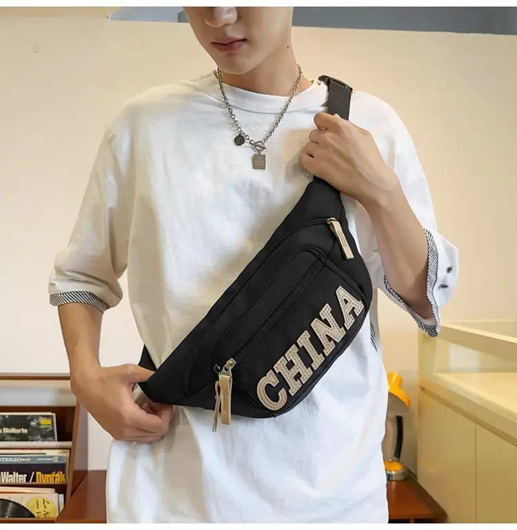 Red China Print Waist Bag for Men Zipper Closure — feature 23