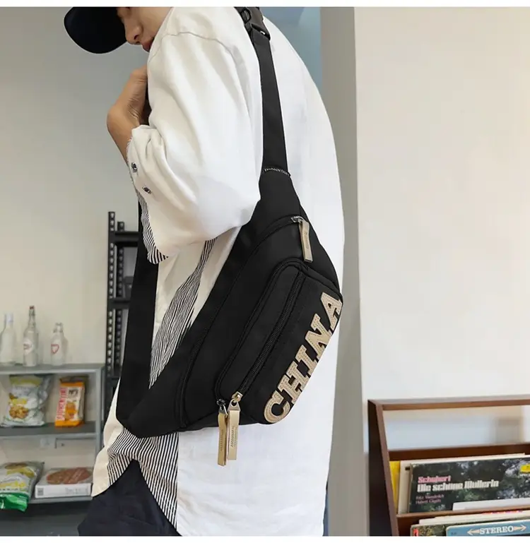 Red China Print Waist Bag for Men Zipper Closure — feature 24