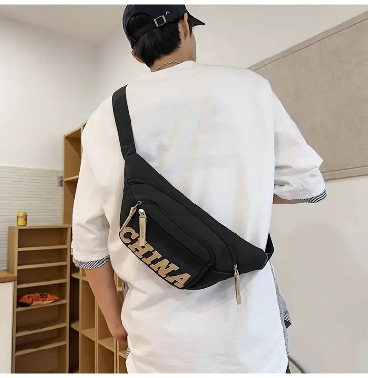 Red China Print Waist Bag for Men Zipper Closure — feature 26