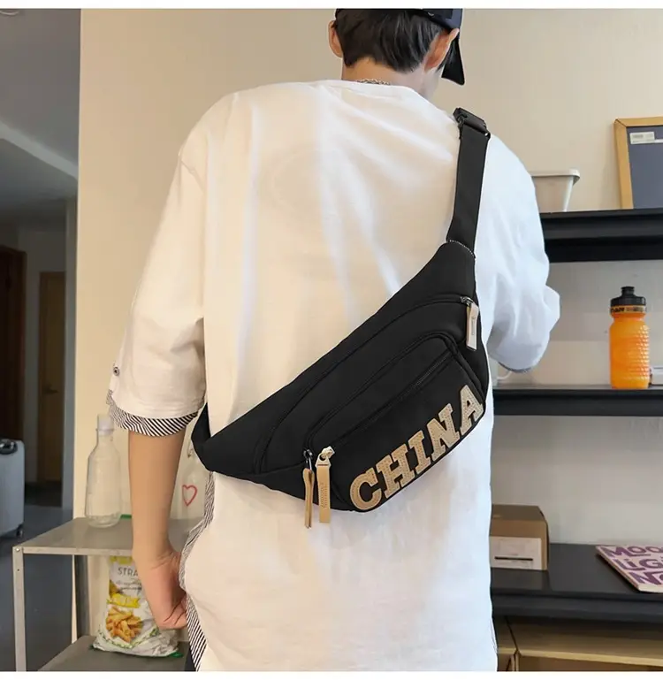 Red China Print Waist Bag for Men Zipper Closure — feature 27
