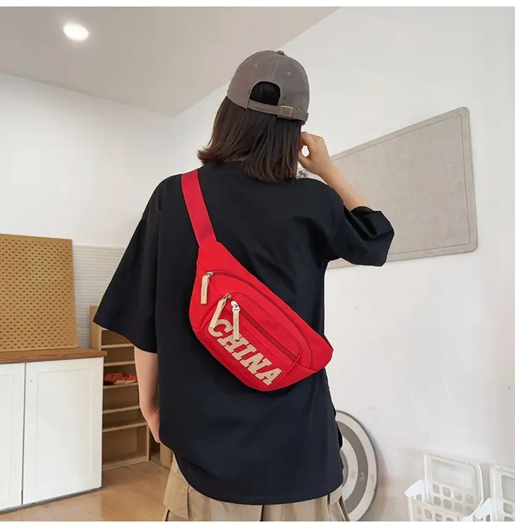 Red China Print Waist Bag for Men Zipper Closure — feature 33