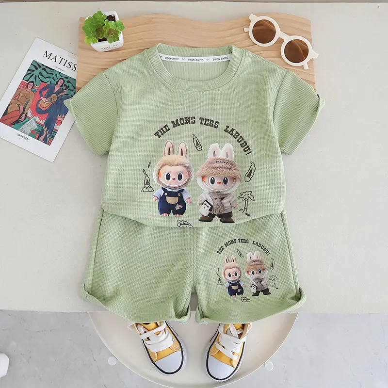 Kids Green Short Sleeve T-Shirt & Shorts Set - Image 2