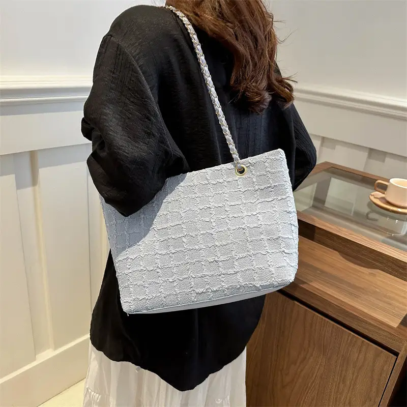 White Lace Chain Tote Bag for Women Spring Summer - Image 6