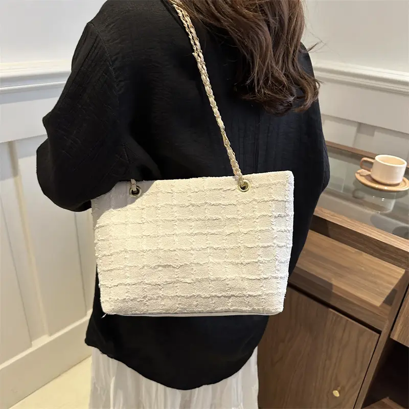 White Lace Chain Tote Bag for Women Spring Summer - Image 7