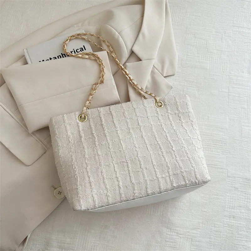 White Lace Chain Tote Bag for Women Spring Summer - Image 2