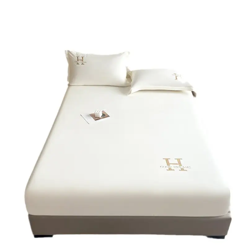 New Style Single-Layer Waterproof Cotton Mattress Cover, Light Luxury Solid Color Embroidered Mattress Protector, Urine Barrier, Washable, Exclusively for Cross-Border Supply