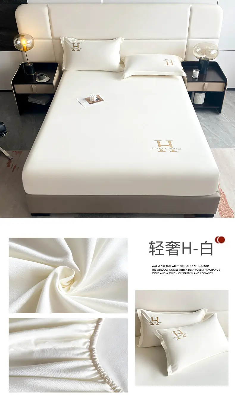 New Style Single-Layer Waterproof Cotton Mattress Cover, Light Luxury Solid Color Embroidered Mattress Protector, Urine Barrier, Washable, Exclusively for Cross-Border Supply — feature 20