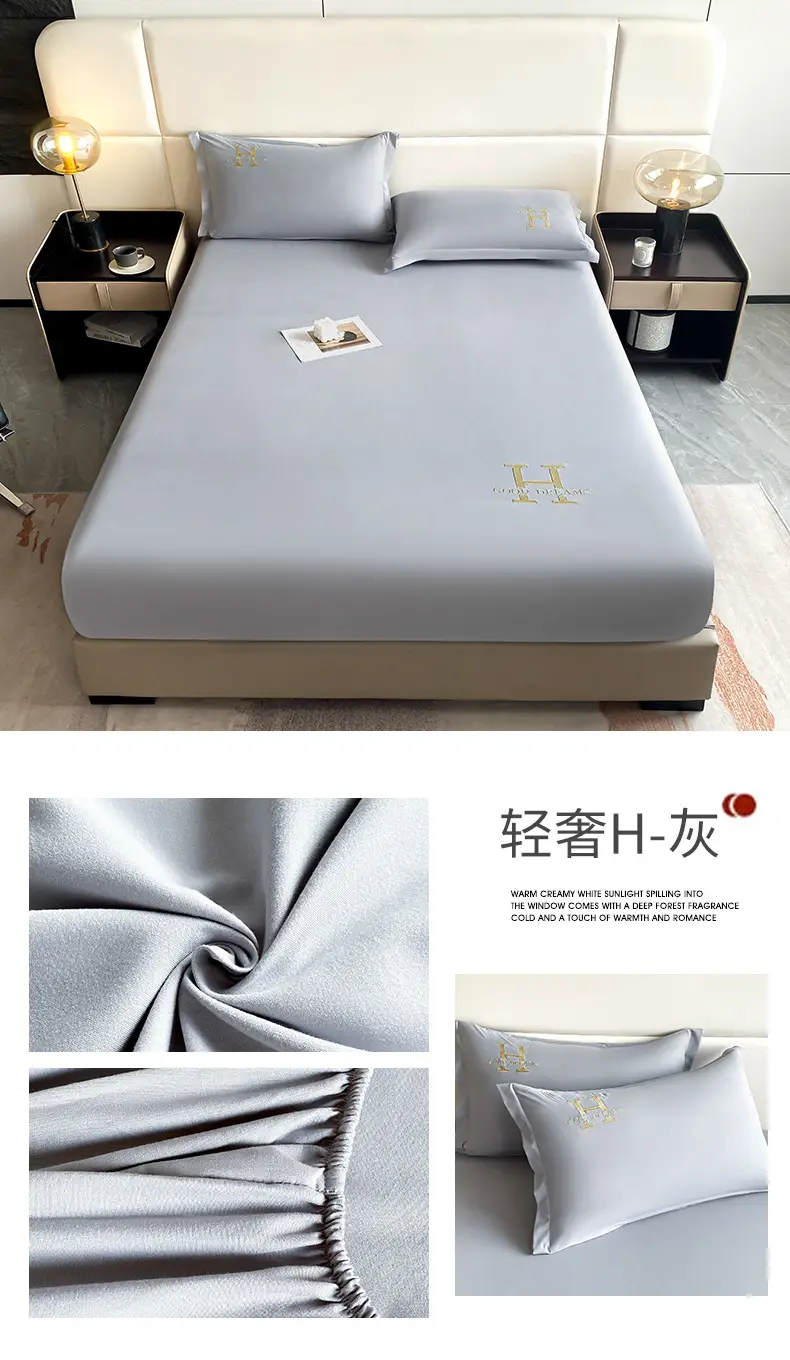 New Style Single-Layer Waterproof Cotton Mattress Cover, Light Luxury Solid Color Embroidered Mattress Protector, Urine Barrier, Washable, Exclusively for Cross-Border Supply — feature 22