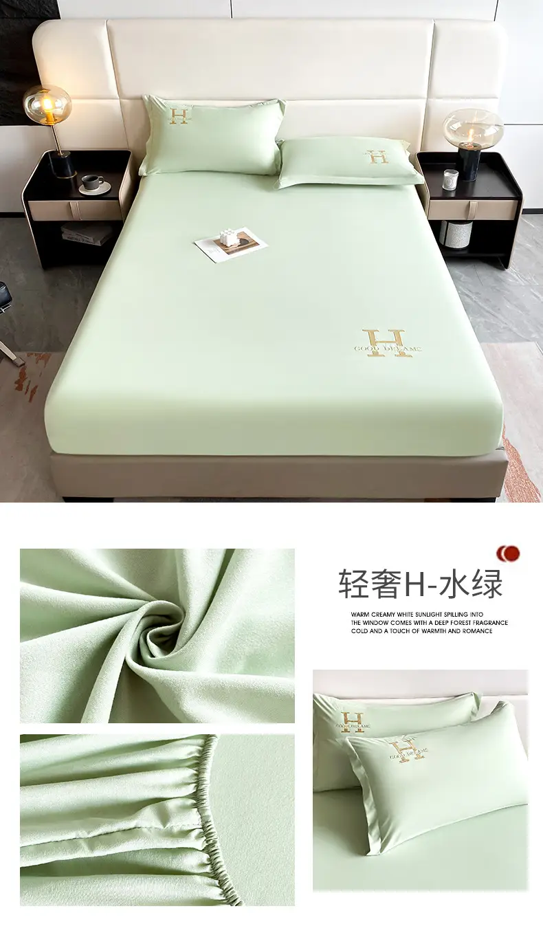 New Style Single-Layer Waterproof Cotton Mattress Cover, Light Luxury Solid Color Embroidered Mattress Protector, Urine Barrier, Washable, Exclusively for Cross-Border Supply — feature 24