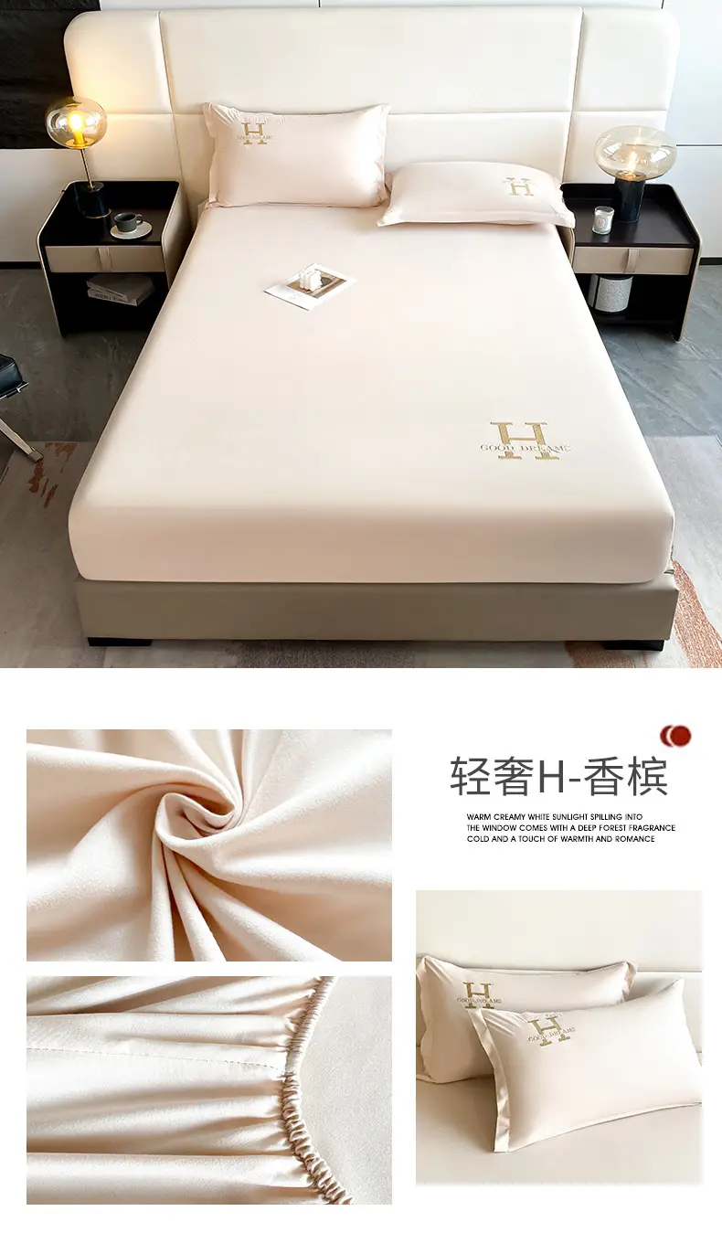 New Style Single-Layer Waterproof Cotton Mattress Cover, Light Luxury Solid Color Embroidered Mattress Protector, Urine Barrier, Washable, Exclusively for Cross-Border Supply — feature 25