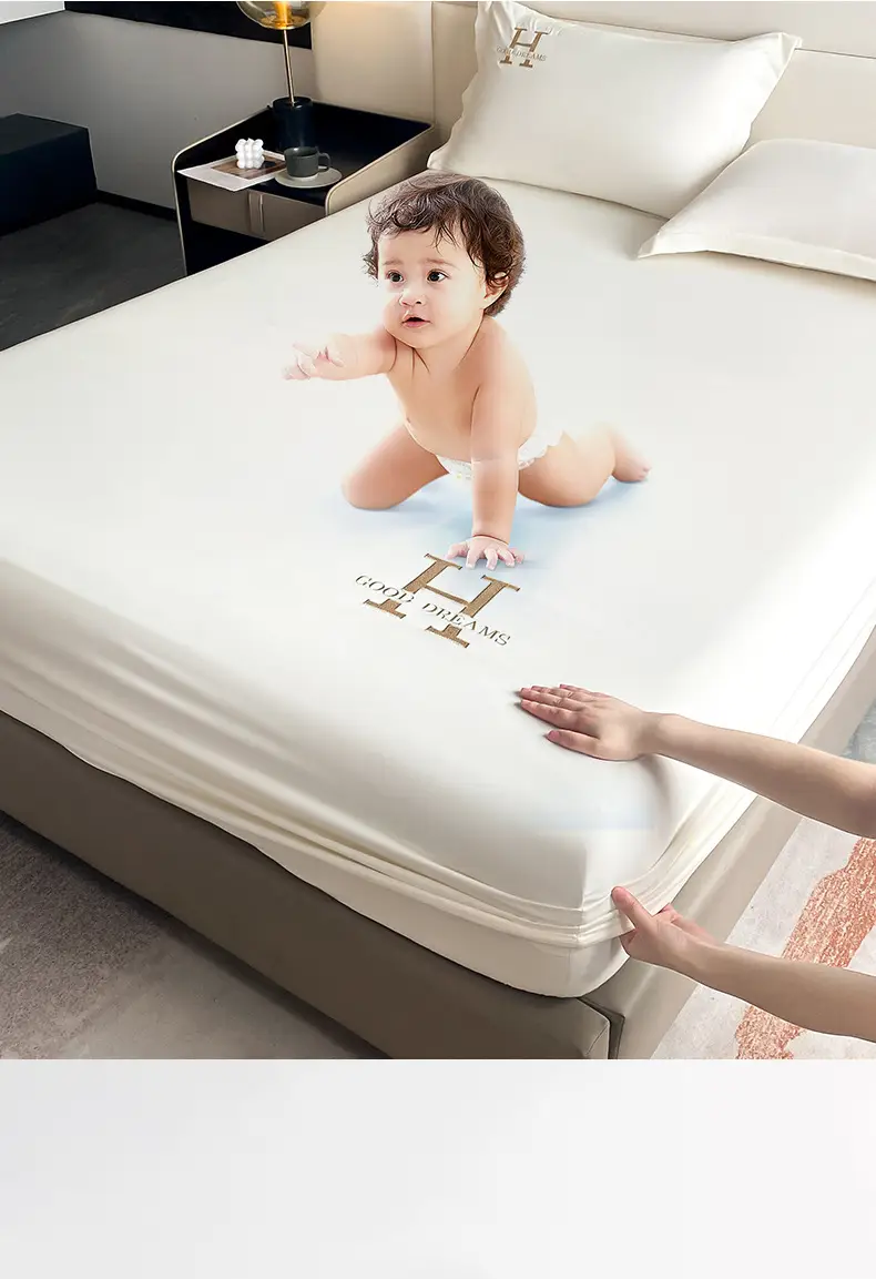 New Style Single-Layer Waterproof Cotton Mattress Cover, Light Luxury Solid Color Embroidered Mattress Protector, Urine Barrier, Washable, Exclusively for Cross-Border Supply — feature 5