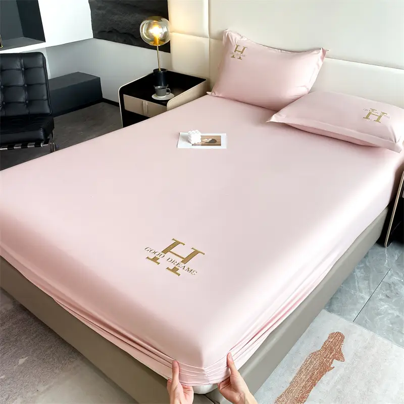 New Style Single-Layer Waterproof Cotton Mattress Cover, Light Luxury Solid Color Embroidered Mattress Protector, Urine Barrier, Washable, Exclusively for Cross-Border Supply