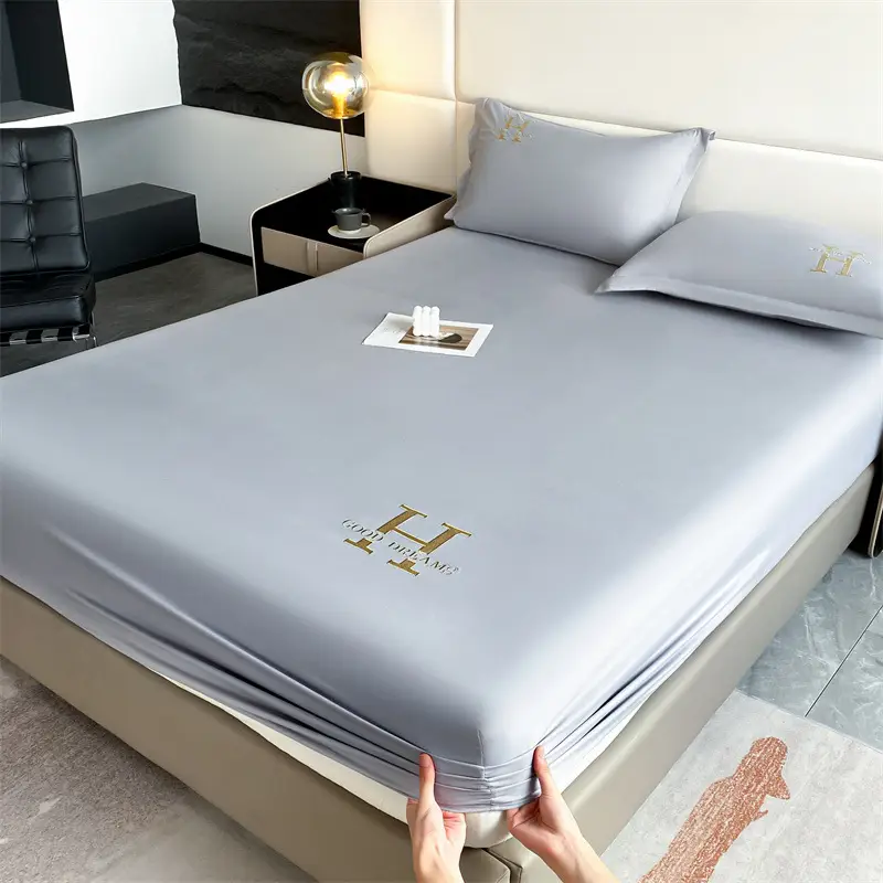 New Style Single-Layer Waterproof Cotton Mattress Cover, Light Luxury Solid Color Embroidered Mattress Protector, Urine Barrier, Washable, Exclusively for Cross-Border Supply