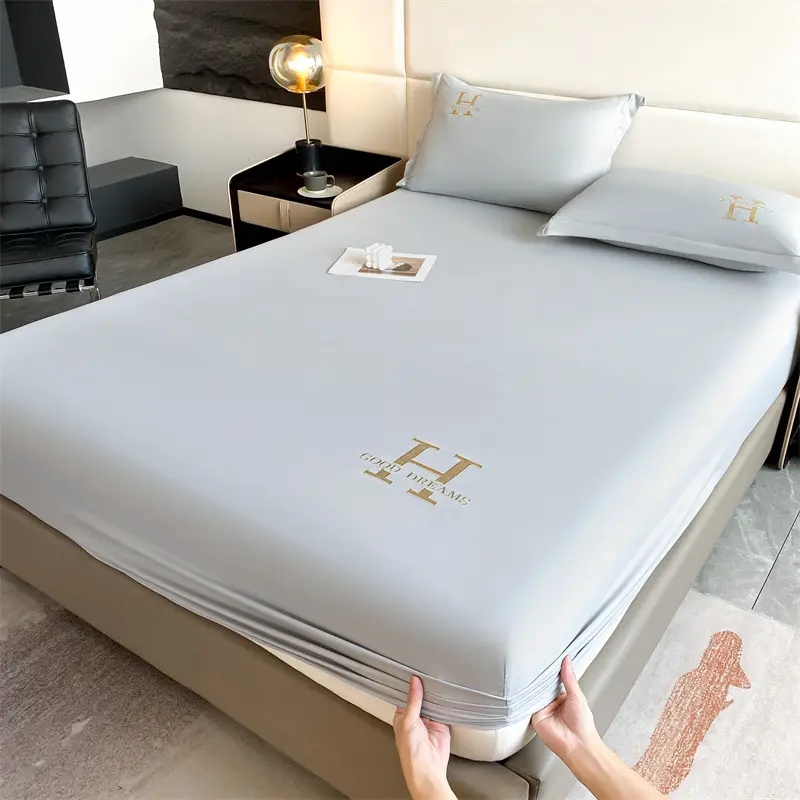 New Style Single-Layer Waterproof Cotton Mattress Cover, Light Luxury Solid Color Embroidered Mattress Protector, Urine Barrier, Washable, Exclusively for Cross-Border Supply