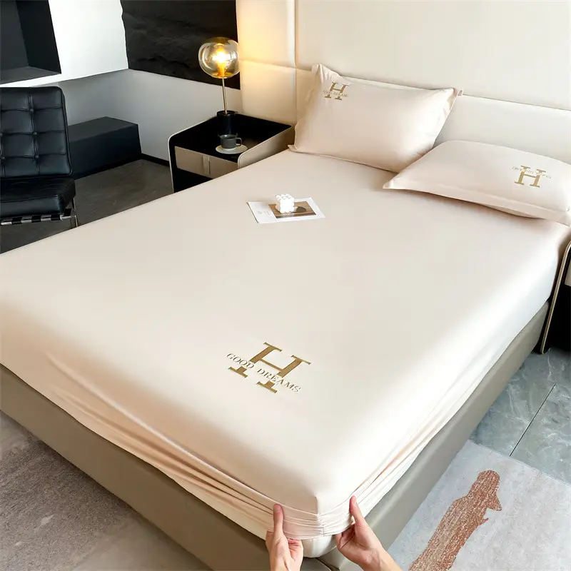 New Style Single-Layer Waterproof Cotton Mattress Cover, Light Luxury Solid Color Embroidered Mattress Protector, Urine Barrier, Washable, Exclusively for Cross-Border Supply