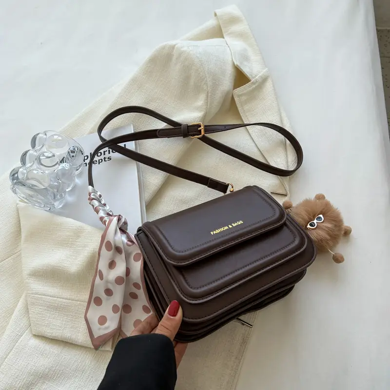 2024 Women's Crossbody Bag Brown Leather Small Square - Image 2