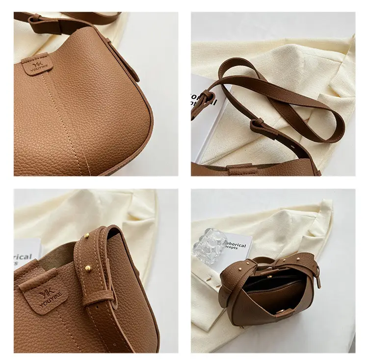 Women's Crossbody Bag Beige Leather Retro Commuter Style — feature 7