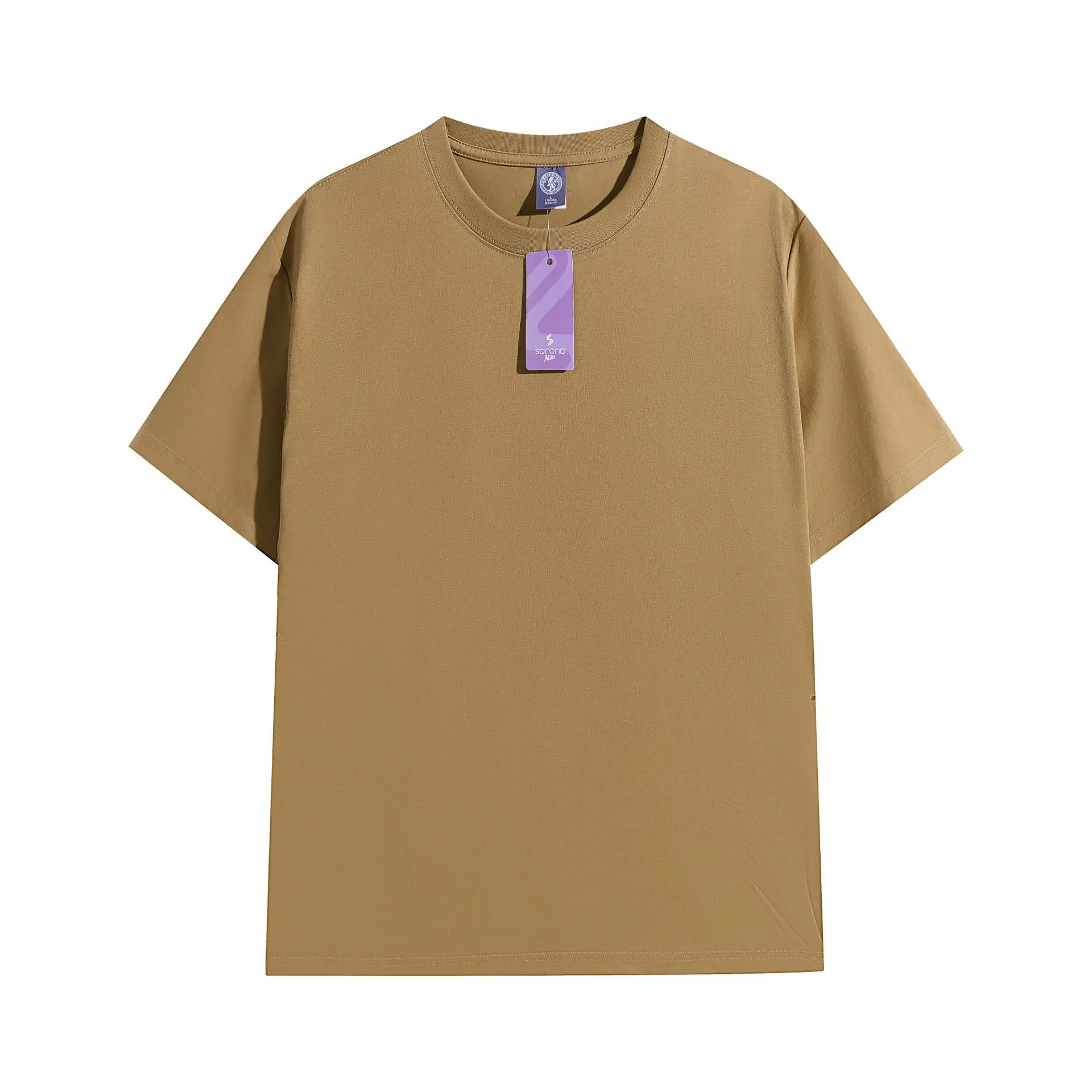 Men Cotton Tan Crewneck T-Shirt Short Sleeve - Image 4