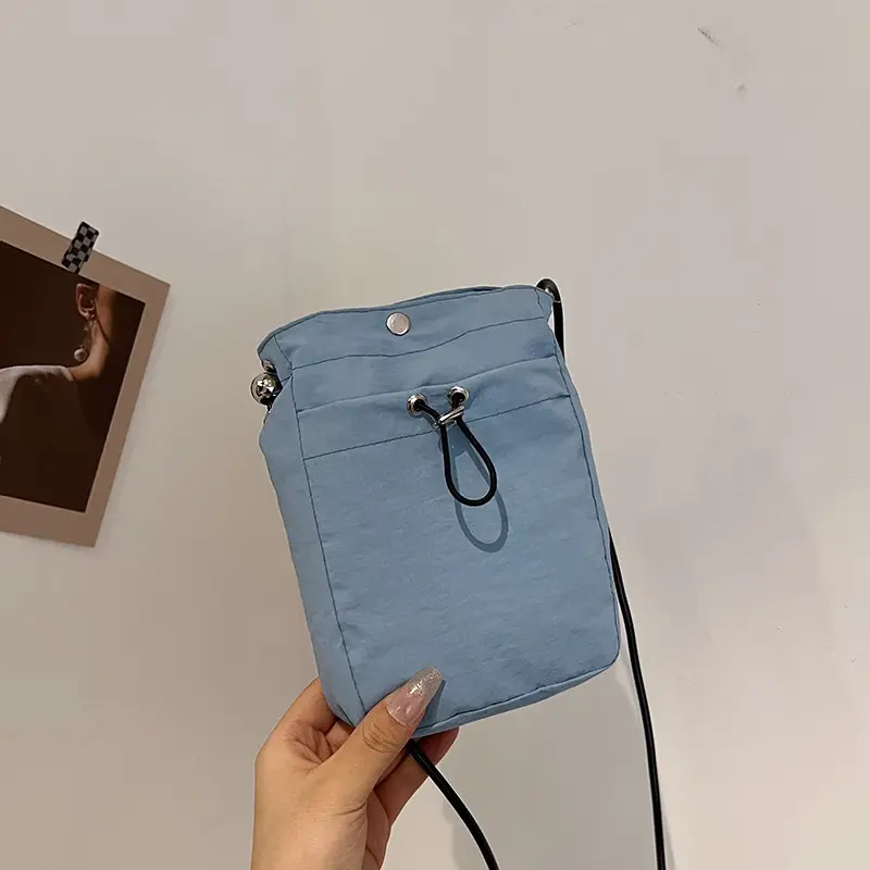 Women's Pink Drawstring Mini Phone Bag Canvas - Image 9